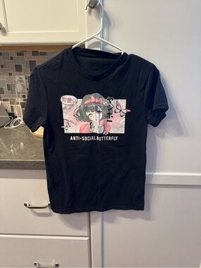 Anti-Social Butterfly Graphic Tee - Black with Pink Accent